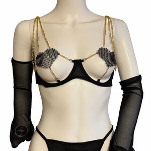 Elegant Black and Gold Chain Lingerie Set